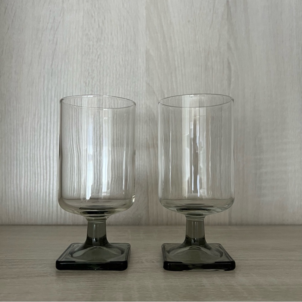 Vintage 1960s Federal Glass Nordic Midnight Smoke Square Base Cocktail Glasses